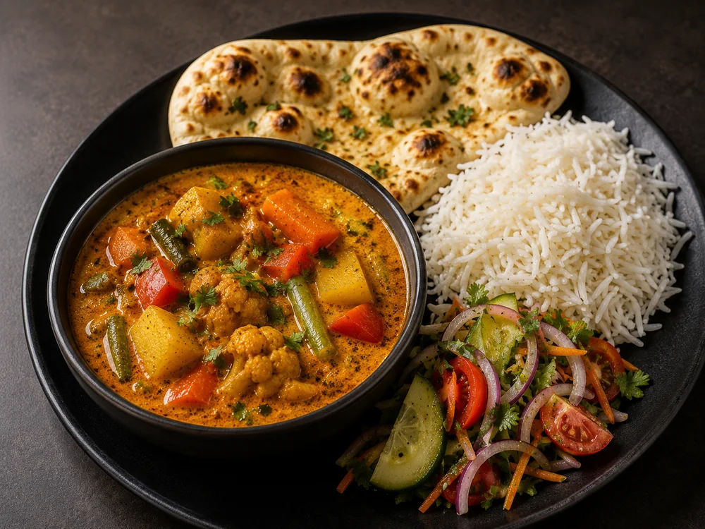 Curry med grønnsaker med pulao